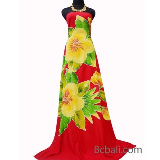 red rayon sarongs handpainting flower made in bali